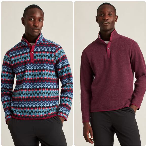 Bonobos Mens Fall Preppy Work Reversible Polar Fleece 1/4 Snap Sweater Size L - Picture 1 of 7